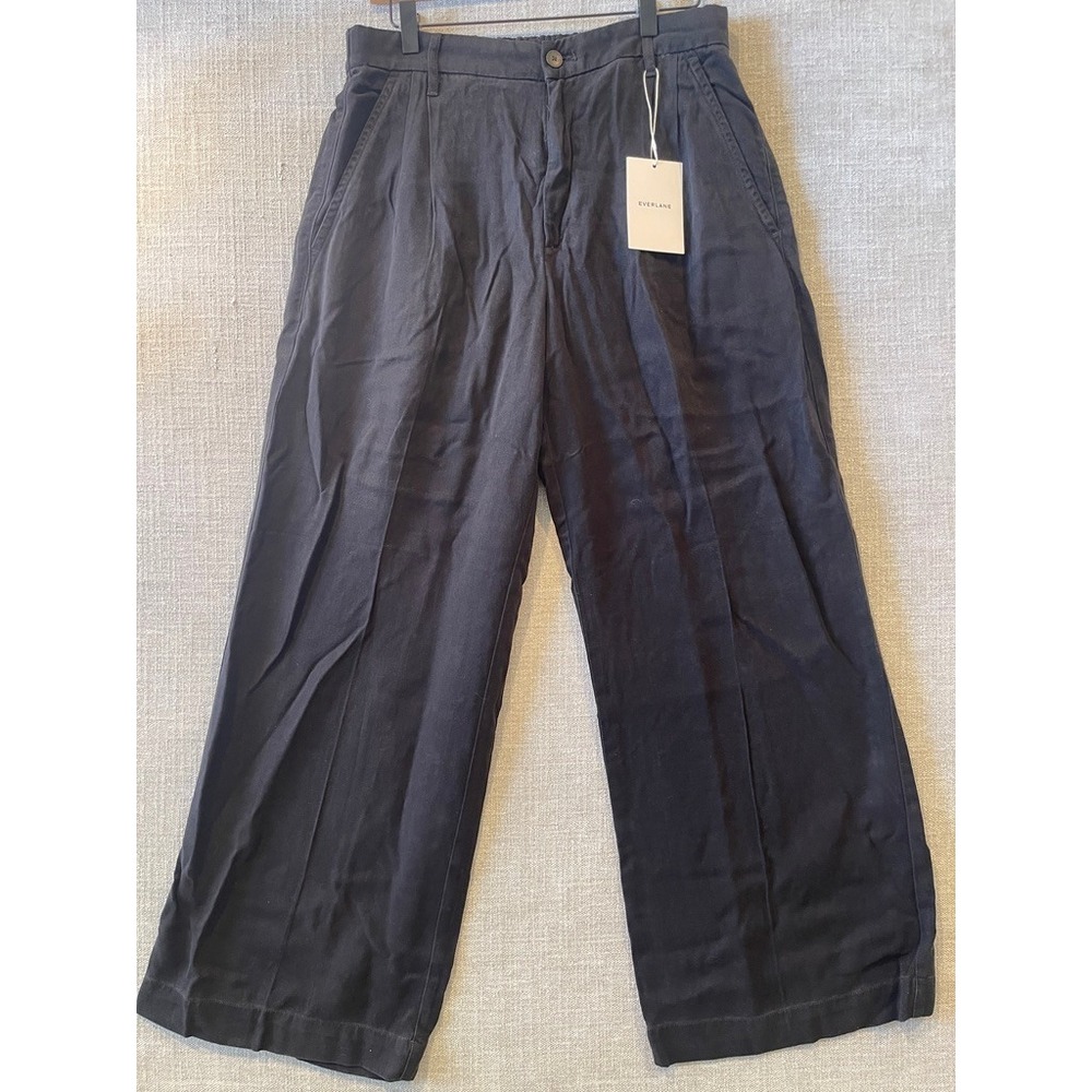 Everlane Women Black Pleated Chino Wide Leg Pants High Rise Elastic Back 10 NEW